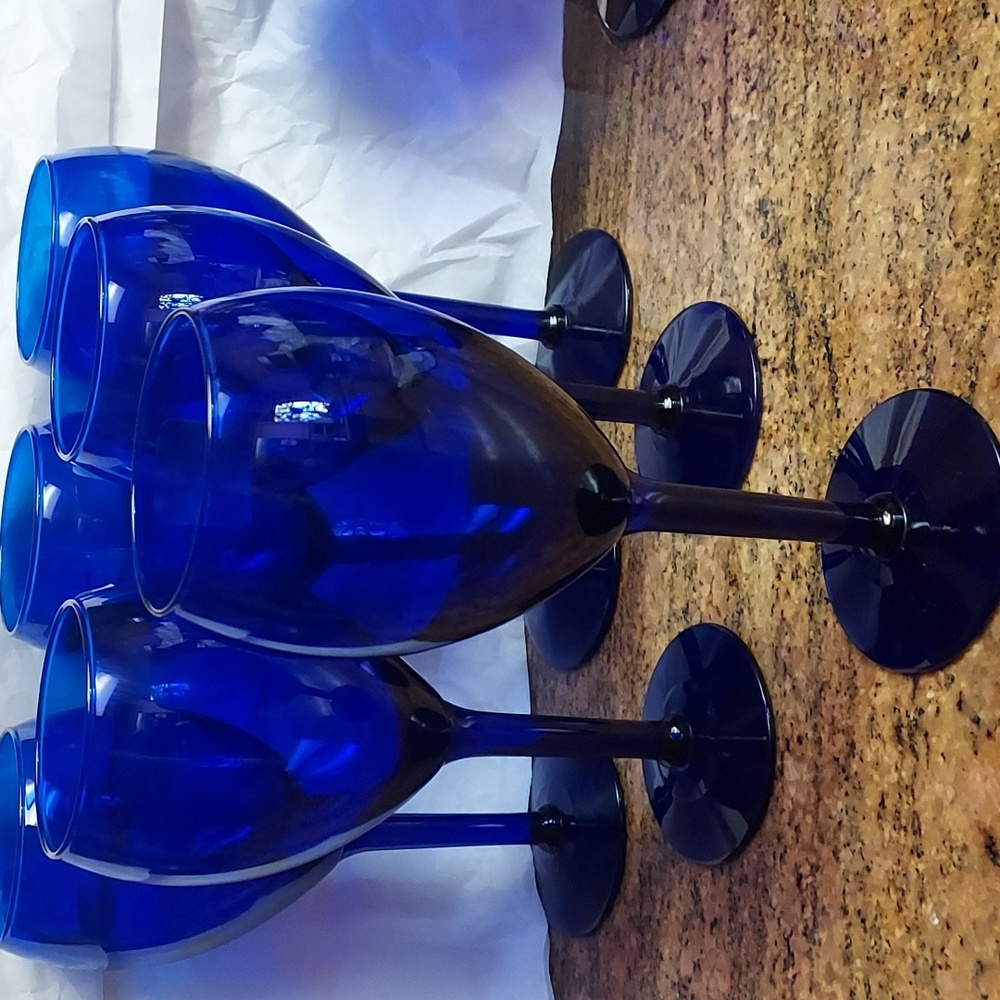 Cobalt Blue Tulip glasses set of 6. VINTAGE